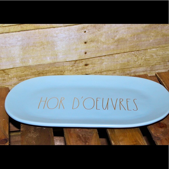 Rae Dunn HOR D'OEUVRES blue/gold serving platter - Picture 10 of 16